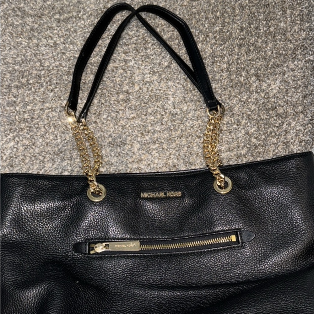 Michael Kors Black and Gold Pebbled Leather Tote